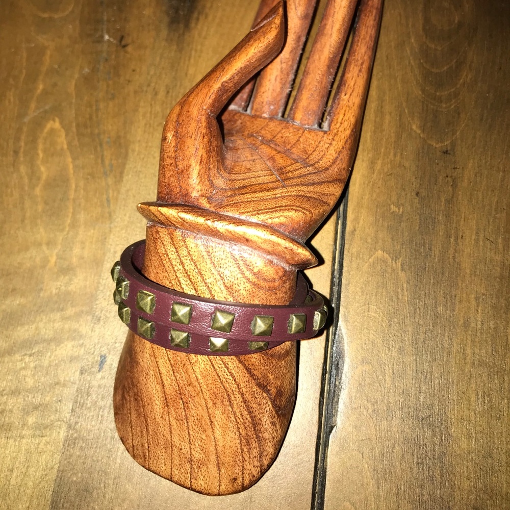 Brown Leather Wrap Bracelet w/ Brass Studs